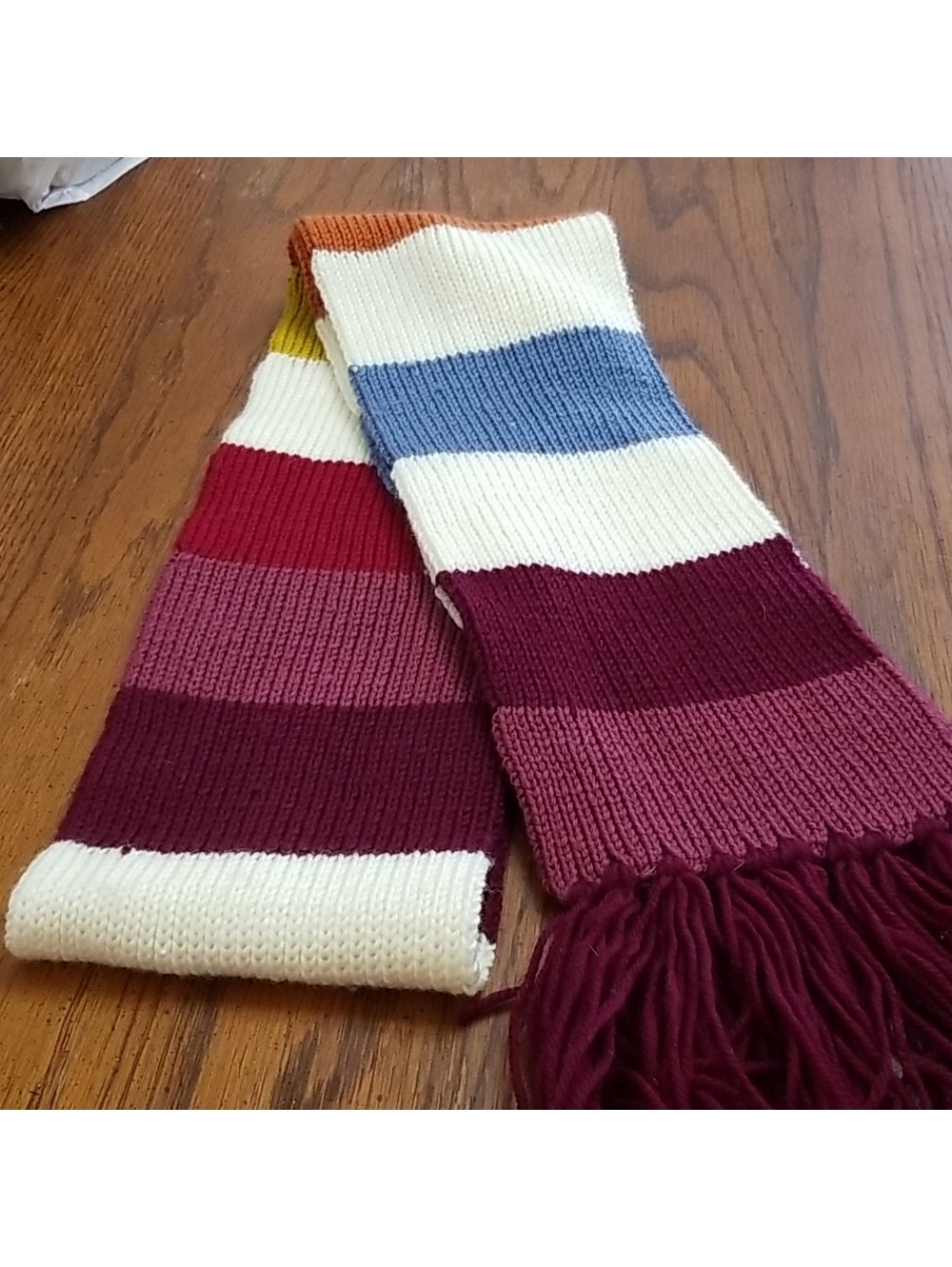 Brand New Women's Sweater Scarf Red and Cream Striped Knit with Fringe